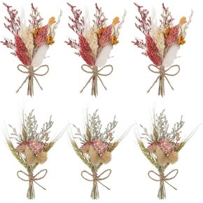 Auidy_6TXD 6 قطع من باقات الزهور المجففة، زهور مجففة صغيرة طبيعية، باقات قمح، قطع مركزية للطاولة، صندوق هدايا لوصيفة العروس، زهرة فتاة لحفلات زفاف بوهو، كعك عيد الميلاد، ديكور زجاجة الطاولة in Kuwait