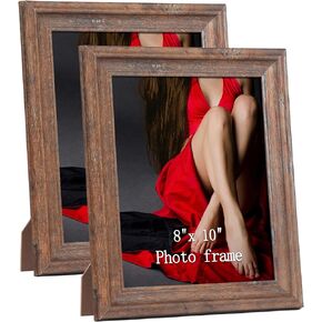 Calenzana 8x10 Picture Frames Rustic Distressed Photo Frame 8 x 10 Set, Wall Hanging and Tabletop, Glass Front, 2 Pack, Brown