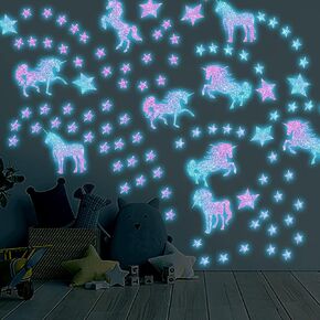 Glow in The Dark Dazzle Unicorn Castle Wall Decals Unicorn Wall Stickers Decor for Baby Girls Bedroom Green Luminous Glow Unicorn Castle Stars Ceiling Stickers for Kids, Birthday Present
