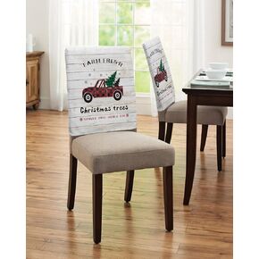 Savannan Dining Chair Back Covers, Christmas Pine Branches Pine Cones Snow Board Wood Grain Chair Covers Chair Slipcovers Protective Covers for Holiday Party Festival Decoration, Set of 4
