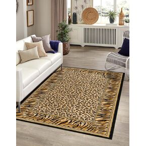 Unique Loom Wildlife Collection Animal Inspired with Cheetah Bordered Design Area Rug, 3 ft 3 in x 5 ft 3 in, Ivory/Black in Kuwait