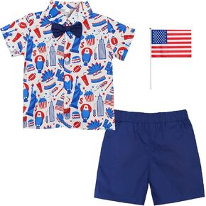 Volunboy Toddler Boy Hawaiian Short Sets Short Sleeve Button Down Shirts Shorts Suit Kids 2 Piece Summer Clothes with Bow Tie