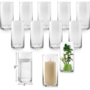 مجموعة مكونة من 12 مزهرية زجاجية اسطوانية بطول 20.32 سم - متعددة الاستخدامات: شمعة عامودية، حوامل شموع عائمة أو مزهرية زهرية، مثالية كزينة مركزية للزفاف. in Kuwait