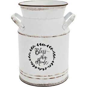 WHHOME Shabby Chic Classy تصميم علبة حليب أسود مطلي باللمسات المجلفن المعدني مزهرية الريفية البدائية حامل الزهور الزخرفية البدائية، 7.8 بوصة ارتفاع in Kuwait