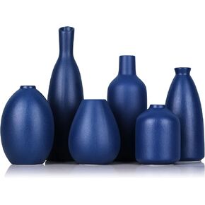 Black Ceramic Bud Vases Set of 6, Farmhouse Decor, Fireplace Decor, Mantle & Shelf Decor, Decoration for Living Room, Entrance, Bathroom & Office in Kuwait