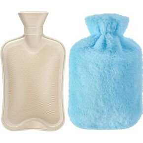 زجاجة ماء ساخن مطاطية من كاتيسيمو، كيس ماء ساخن سعة 2 لتر مع أغطية ناعمة قابلة للإزالة، زجاجة مياه ساخنة أو باردة من المطاط الكلاسيكي الفاخر لتشنجات الدورة الشهرية وتخفيف آلام الرقبة والكتف (أزرق) in Kuwait