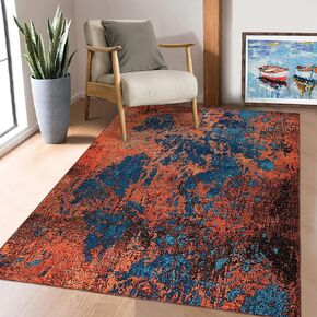 GAOMON Runner Rug 2x6 Washable Modern Abstract Hallway Runner, Non-Slip Stain Resistant Area Rug Contemporary Kitchen Mat Entryway Carpet Runner for Doorway Bedside, Blue/Yellow