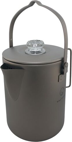 وعاء قهوة Valtcan Titanium Percolator سعة 1.5 لتر، غلاية تخييم خفيفة الوزن سعة 50 أونصة سائلة، مقبض زجاجي بسعة 6 أكواب، 395 جرام، غلاية مدمجة in Kuwait