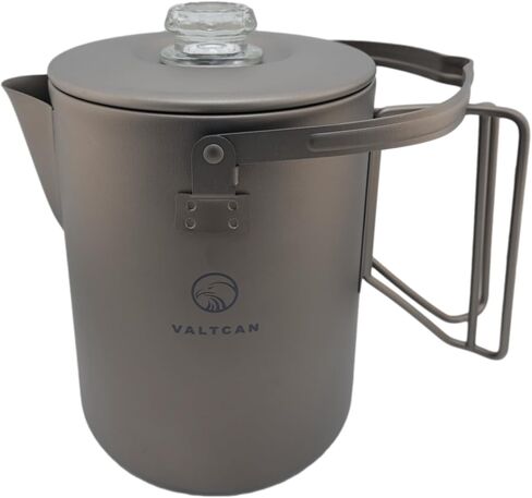 وعاء قهوة Valtcan Titanium Percolator سعة 1.5 لتر، غلاية تخييم خفيفة الوزن سعة 50 أونصة سائلة، مقبض زجاجي بسعة 6 أكواب، 395 جرام، غلاية مدمجة in Kuwait