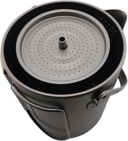 وعاء قهوة Valtcan Titanium Percolator سعة 1.5 لتر، غلاية تخييم خفيفة الوزن سعة 50 أونصة سائلة، مقبض زجاجي بسعة 6 أكواب، 395 جرام، غلاية مدمجة in Kuwait