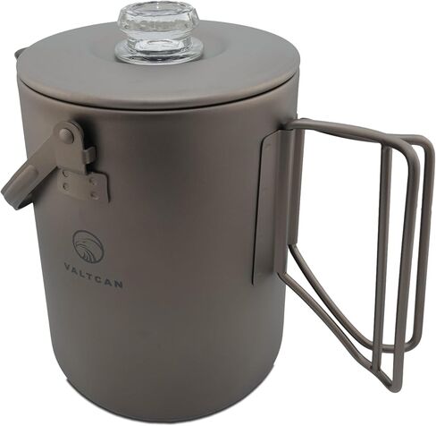 وعاء قهوة Valtcan Titanium Percolator سعة 1.5 لتر، غلاية تخييم خفيفة الوزن سعة 50 أونصة سائلة، مقبض زجاجي بسعة 6 أكواب، 395 جرام، غلاية مدمجة in Kuwait