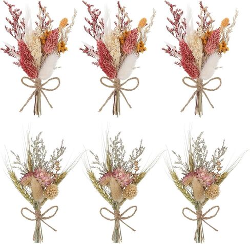 Auidy_6TXD 6 قطع من باقات الزهور المجففة، زهور مجففة صغيرة طبيعية، باقات قمح، قطع مركزية للطاولة، صندوق هدايا لوصيفة العروس، زهرة فتاة لحفلات زفاف بوهو، كعك عيد الميلاد، ديكور زجاجة الطاولة in Kuwait