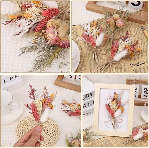 Auidy_6TXD 6 قطع من باقات الزهور المجففة، زهور مجففة صغيرة طبيعية، باقات قمح، قطع مركزية للطاولة، صندوق هدايا لوصيفة العروس، زهرة فتاة لحفلات زفاف بوهو، كعك عيد الميلاد، ديكور زجاجة الطاولة in Kuwait