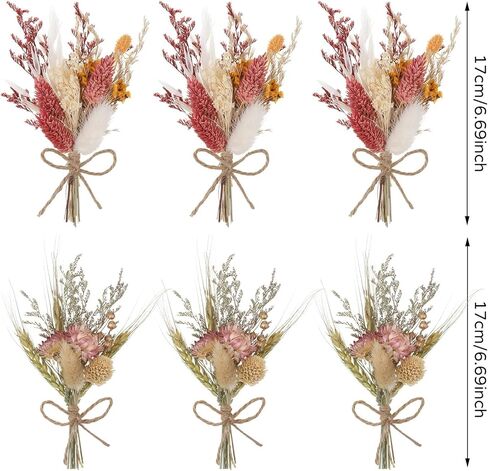 Auidy_6TXD 6 قطع من باقات الزهور المجففة، زهور مجففة صغيرة طبيعية، باقات قمح، قطع مركزية للطاولة، صندوق هدايا لوصيفة العروس، زهرة فتاة لحفلات زفاف بوهو، كعك عيد الميلاد، ديكور زجاجة الطاولة in Kuwait