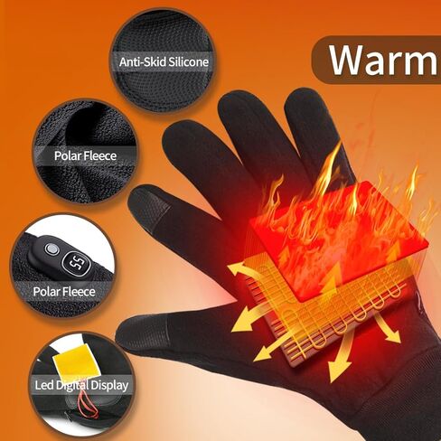 قفازات ساخنة، قفازات للطقس البارد، قفازات شتوية قابلة لإعادة الشحن للنساء والرجال، 3s تسخين سريع، قفازات عمل ساخنة، بطاريات، قفازات كهربائية لتدفئة اليد، أفضل الهدايا في الشتاء، الصوف القطبي، أسود in Kuwait
