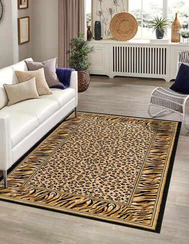 Unique Loom Wildlife Collection Animal Inspired with Cheetah Bordered Design Area Rug, 3 ft 3 in x 5 ft 3 in, Ivory/Black in Saudi Arabia