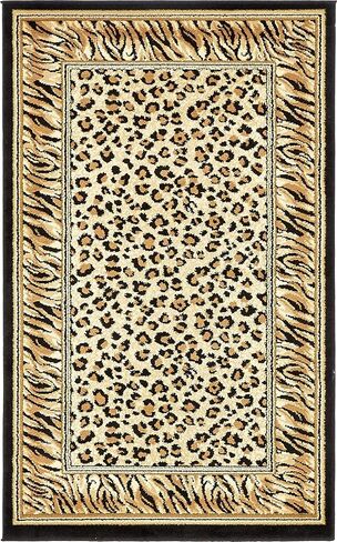 Unique Loom Wildlife Collection Animal Inspired with Cheetah Bordered Design Area Rug, 3 ft 3 in x 5 ft 3 in, Ivory/Black in Saudi Arabia