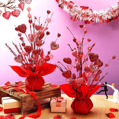 ganeen عيد الحب الديكور 2 حزمة مضاءة عيد الحب شجرة الجدول القلب 18 بوصة عيد الحب شجرة منضدية أدى ضوء شجرة اصطناعية ديكور لعيد الحب زينة المنزل حفل زفاف in Kuwait
