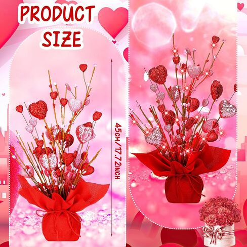 ganeen عيد الحب الديكور 2 حزمة مضاءة عيد الحب شجرة الجدول القلب 18 بوصة عيد الحب شجرة منضدية أدى ضوء شجرة اصطناعية ديكور لعيد الحب زينة المنزل حفل زفاف in Kuwait