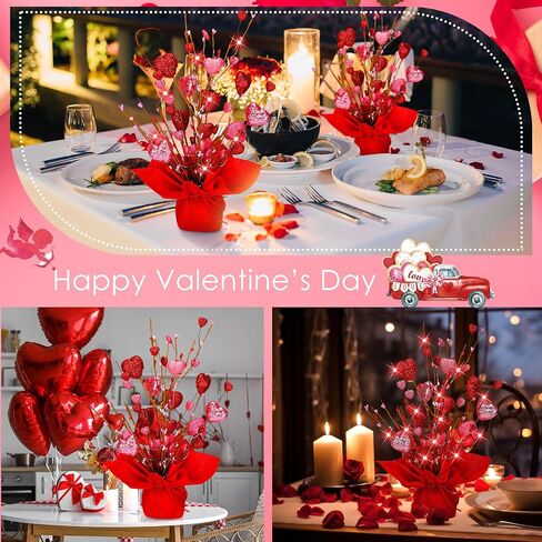 ganeen عيد الحب الديكور 2 حزمة مضاءة عيد الحب شجرة الجدول القلب 18 بوصة عيد الحب شجرة منضدية أدى ضوء شجرة اصطناعية ديكور لعيد الحب زينة المنزل حفل زفاف in Kuwait
