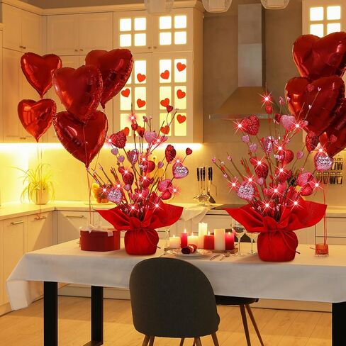 ganeen عيد الحب الديكور 2 حزمة مضاءة عيد الحب شجرة الجدول القلب 18 بوصة عيد الحب شجرة منضدية أدى ضوء شجرة اصطناعية ديكور لعيد الحب زينة المنزل حفل زفاف in Kuwait