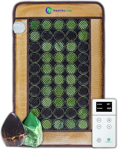 HealthyLine Far Infrared Heating Pad - Heated Mat, Auto Shut Off, Adjustable Temperature - Jade and Tourmaline Gemstones - 32 x 20 inches in Kuwait