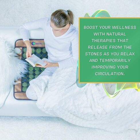 HealthyLine Far Infrared Heating Pad - Heated Mat, Auto Shut Off, Adjustable Temperature - Jade and Tourmaline Gemstones - 32 x 20 inches in Kuwait