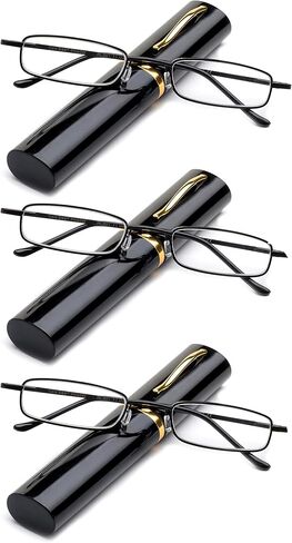 Newbee Fashion -"Pocket" Readers Ultra Compact Spring Temple Reading Glasses w/Portable Pocket Clip Aluminum Case in Saudi Arabia