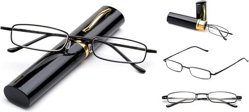 Newbee Fashion -"Pocket" Readers Ultra Compact Spring Temple Reading Glasses w/Portable Pocket Clip Aluminum Case in Saudi Arabia
