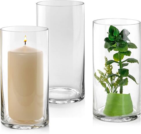مجموعة مكونة من 12 مزهرية زجاجية اسطوانية بطول 20.32 سم - متعددة الاستخدامات: شمعة عامودية، حوامل شموع عائمة أو مزهرية زهرية، مثالية كزينة مركزية للزفاف. in Kuwait