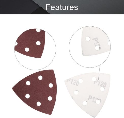 Utoolmart 120 Grits 3-1/2 Inch 90mm Triangular Hook & Loop Multitool Sandpaper for Wood Sanding Fit 3.5 Inch Oscillating Multi Tool Sanding Pad 6 Holes, 15pcs in Saudi Arabia
