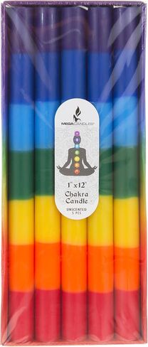 Mega Candles 5 pcs Unscented Multi Color Chakra Straight Taper Candle, Hand Poured Premium Wax Candles 10 Inch x 1 Inch, 100% Cotton Wick, Promotes Positive Energy, Meditation & Relaxation in Saudi Arabia