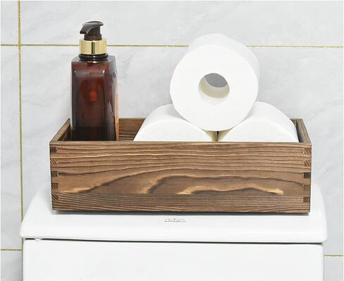 Farmhouse Rustic Bathroom Decor Box Funny Toilet Paper Tank Storage Basket, Toilet Paper Holder Wooden Decorative Box Perfect for Kitchen Table Countertop Utensil Farmhouse (Brown) in Saudi Arabia