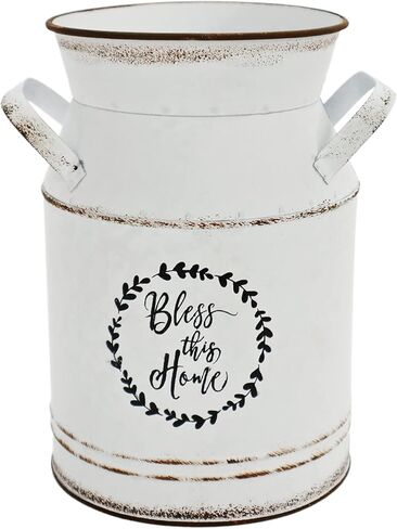 WHHOME Shabby Chic Classy تصميم علبة حليب أسود مطلي باللمسات المجلفن المعدني مزهرية الريفية البدائية حامل الزهور الزخرفية البدائية، 7.8 بوصة ارتفاع in Kuwait