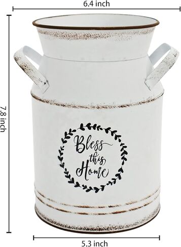 WHHOME Shabby Chic Classy تصميم علبة حليب أسود مطلي باللمسات المجلفن المعدني مزهرية الريفية البدائية حامل الزهور الزخرفية البدائية، 7.8 بوصة ارتفاع in Kuwait