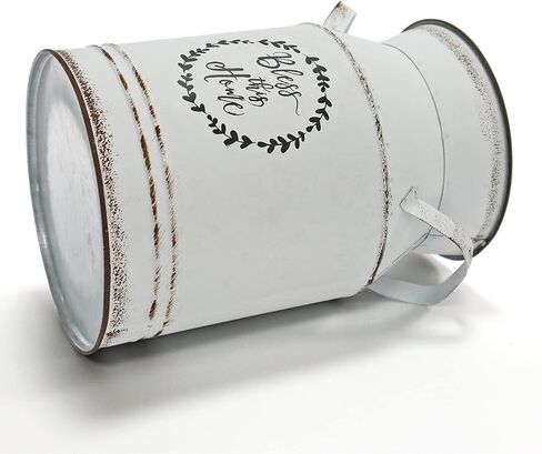 WHHOME Shabby Chic Classy تصميم علبة حليب أسود مطلي باللمسات المجلفن المعدني مزهرية الريفية البدائية حامل الزهور الزخرفية البدائية، 7.8 بوصة ارتفاع in Kuwait