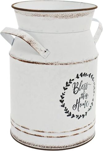 WHHOME Shabby Chic Classy تصميم علبة حليب أسود مطلي باللمسات المجلفن المعدني مزهرية الريفية البدائية حامل الزهور الزخرفية البدائية، 7.8 بوصة ارتفاع in Kuwait