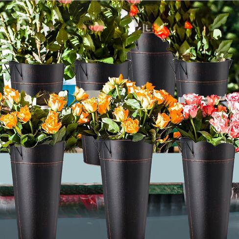 8 Pcs 13.78 Inch Wedding Galvanized Tall Metal Vases Farmhouse Flower French Bucket with Handle Non Waterproof Rustic Wedding Centerpieces Decorations for Vintage Home Dry Floral Table(Black) in Saudi Arabia