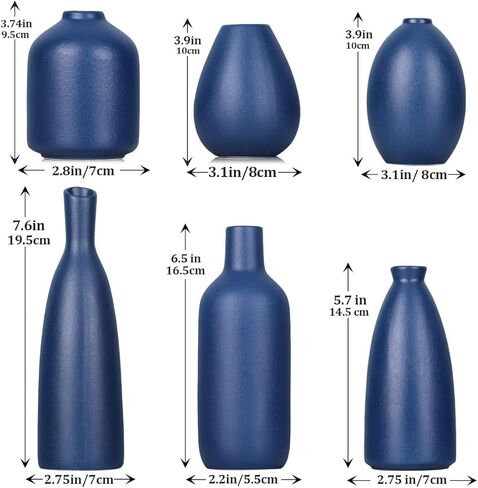 Black Ceramic Bud Vases Set of 6, Farmhouse Decor, Fireplace Decor, Mantle & Shelf Decor, Decoration for Living Room, Entrance, Bathroom & Office in Kuwait