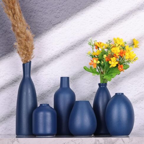 Black Ceramic Bud Vases Set of 6, Farmhouse Decor, Fireplace Decor, Mantle & Shelf Decor, Decoration for Living Room, Entrance, Bathroom & Office in Kuwait
