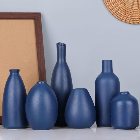 Black Ceramic Bud Vases Set of 6, Farmhouse Decor, Fireplace Decor, Mantle & Shelf Decor, Decoration for Living Room, Entrance, Bathroom & Office in Kuwait