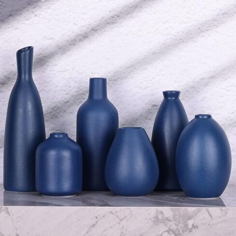 Black Ceramic Bud Vases Set of 6, Farmhouse Decor, Fireplace Decor, Mantle & Shelf Decor, Decoration for Living Room, Entrance, Bathroom & Office in Kuwait