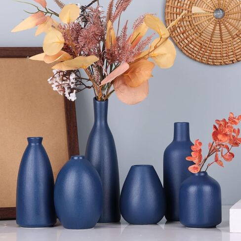 Black Ceramic Bud Vases Set of 6, Farmhouse Decor, Fireplace Decor, Mantle & Shelf Decor, Decoration for Living Room, Entrance, Bathroom & Office in Kuwait