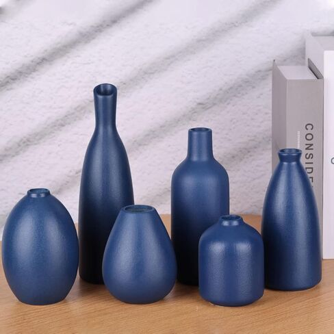 Black Ceramic Bud Vases Set of 6, Farmhouse Decor, Fireplace Decor, Mantle & Shelf Decor, Decoration for Living Room, Entrance, Bathroom & Office in Kuwait