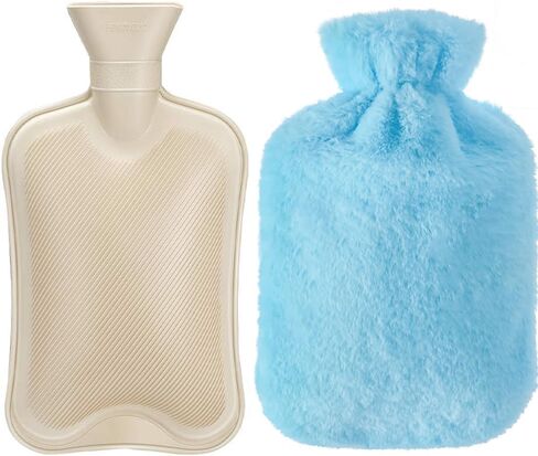 زجاجة ماء ساخن مطاطية من كاتيسيمو، كيس ماء ساخن سعة 2 لتر مع أغطية ناعمة قابلة للإزالة، زجاجة مياه ساخنة أو باردة من المطاط الكلاسيكي الفاخر لتشنجات الدورة الشهرية وتخفيف آلام الرقبة والكتف (أزرق) in Kuwait