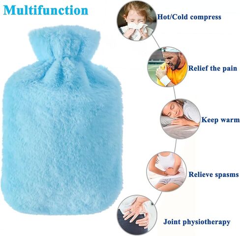 زجاجة ماء ساخن مطاطية من كاتيسيمو، كيس ماء ساخن سعة 2 لتر مع أغطية ناعمة قابلة للإزالة، زجاجة مياه ساخنة أو باردة من المطاط الكلاسيكي الفاخر لتشنجات الدورة الشهرية وتخفيف آلام الرقبة والكتف (أزرق) in Kuwait