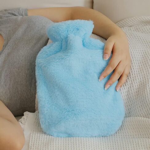 زجاجة ماء ساخن مطاطية من كاتيسيمو، كيس ماء ساخن سعة 2 لتر مع أغطية ناعمة قابلة للإزالة، زجاجة مياه ساخنة أو باردة من المطاط الكلاسيكي الفاخر لتشنجات الدورة الشهرية وتخفيف آلام الرقبة والكتف (أزرق) in Kuwait