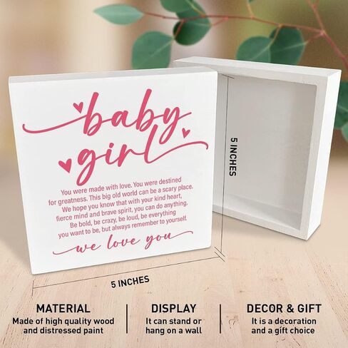Nursery Room Wooden Box Sign, You Were Made with Love, Inspirational Nursery Girls Bedroom Desk Decor, Motivational Kids Room Nursery Decoration, Nursery Baby Shower Gifts for Newborn Baby Girls in Saudi Arabia