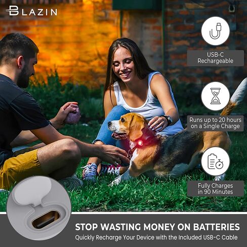 مصباح طوق الكلاب LED للسلامة من Blazin - يمكن رؤيته من مسافة تصل إلى 150 قدمًا - بطارية USB-C قابلة لإعادة الشحن تعمل لمدة تصل إلى 20 ساعة بشحنة واحدة - مقاومة للماء (أزرق) in Kuwait