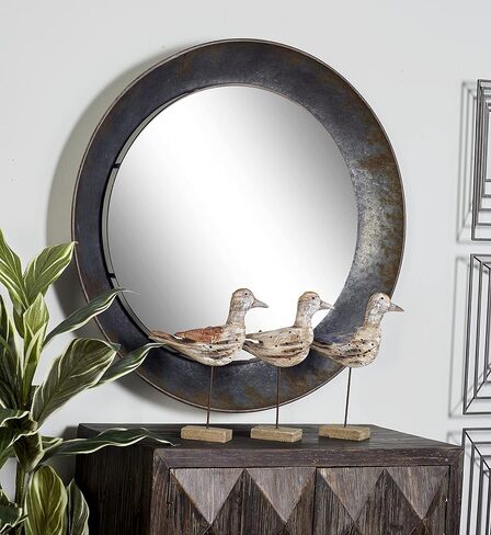 Deco 79 Metal Round Wall Mirror, 35" x 4" x 35", Gray in Saudi Arabia